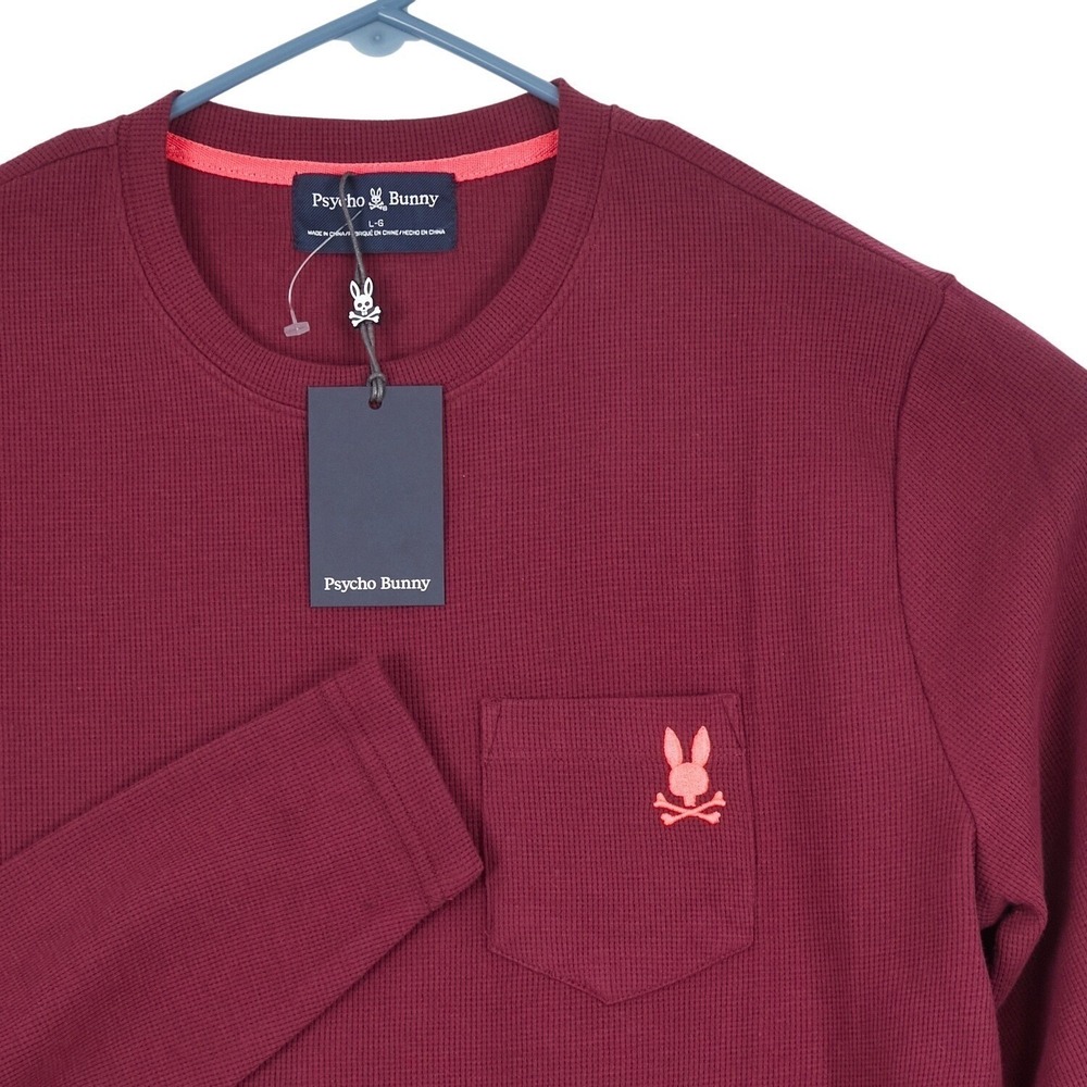 Psycho Bunny Mens 2XL Crimson Waffle Knit Long Sleeve Pocket‎ Tee Shirt NEW